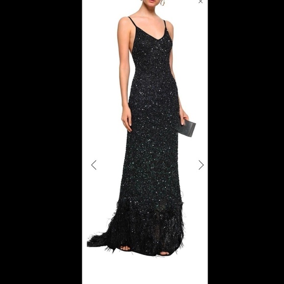 Haute Hippie Sequin Bead Feather Embellished Gown - Picture 3 of 16
